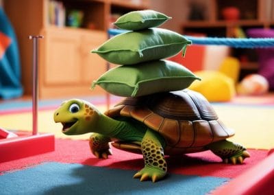 hinderbana inomhus - gå med ärtpåsar på huvudet